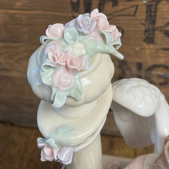 Porcelain Vintage Angel Figurine Seated on Bench Flowers & Dove - Picture 4 of 11